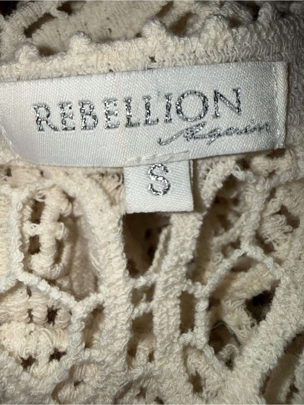 Rebellion again Cream Crochet Open-Front Cardigan Sweater duster small - Picture 5 of 5